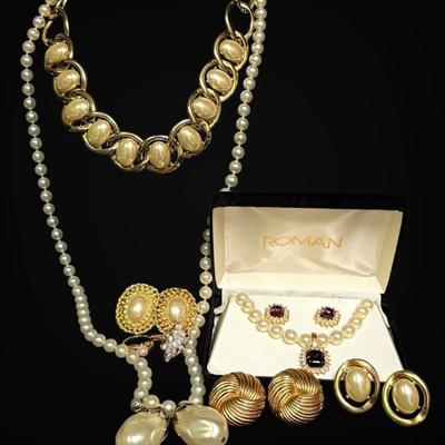 Faux Pearl Necklaces, Earrings, And More