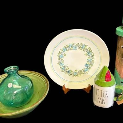 Rae Dunn Disney Peter Pan Mug, Hand Made Vase, & More Green Decor