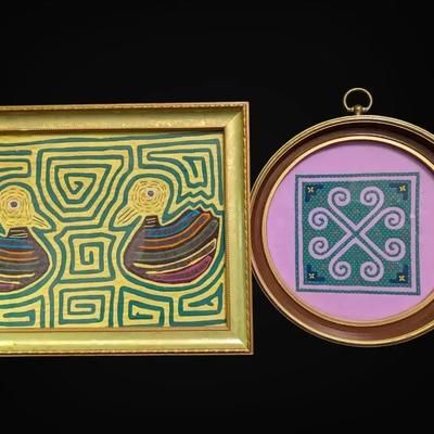 Two Gold Toned Framed Fabric Artworks 