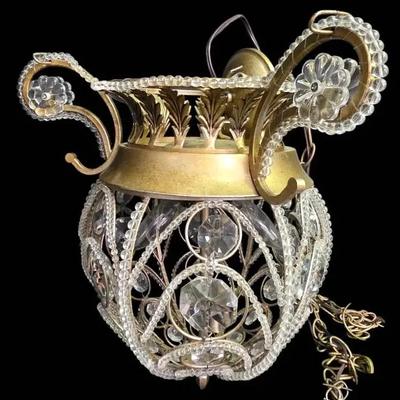 Gold-Finished Metal Chandelier With Glass Accents