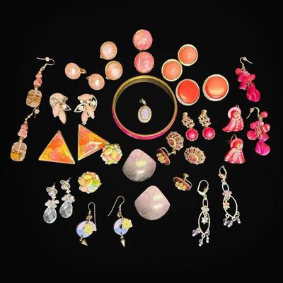 Pink Toned Costume Earrings & More