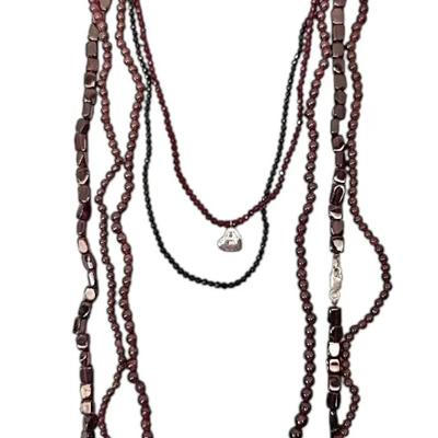 Ruby Toned Glass & Gemstone Beaded Necklaces w/ 925 Sterling Silver Clasps (160g Total)