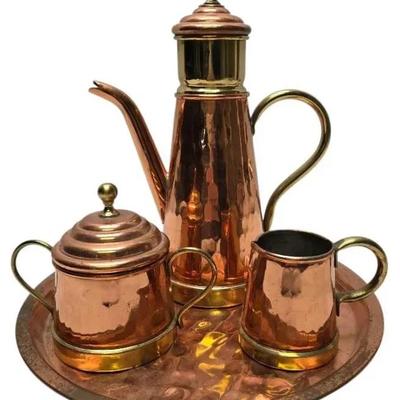 Vintage Copper & Brass Coffee/Tea Set - Made In Belgium
