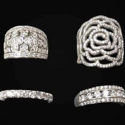 Four Sterling Silver Rings, Size 6.75-7 (21.69g Total)