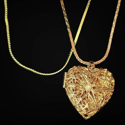 Two Gold-Toned Necklaces With Heart Locket
