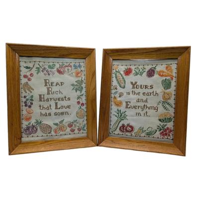 Two Cross-stitched Harvest Quotes