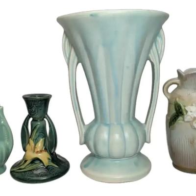 Green Roseville Pottery, McCoy + More Vases