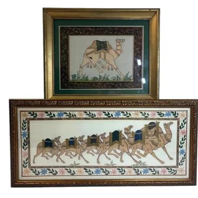 Two Framed Camel Paintings On Linen 