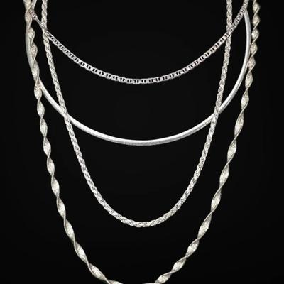 Four 925 Sterling Silver Necklaces (46g Total)