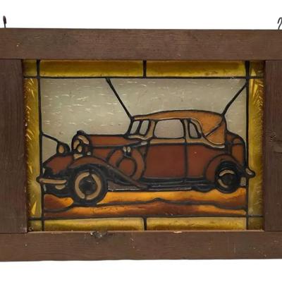 Duesenberg Stained Glass Style Panel In Wood Frame