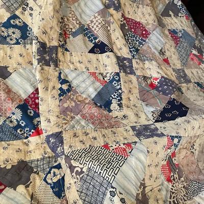 Handmade Patchwork Quilt with Blue Backing