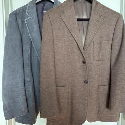 Two Men’s Blazers: Prada Brown Wool and Hugo Boss Gray Corduroy