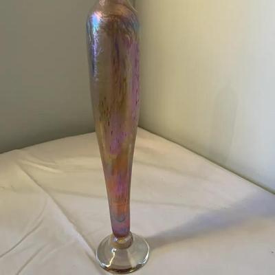 Iridescent Blown Glass Vase with Metallic Finish