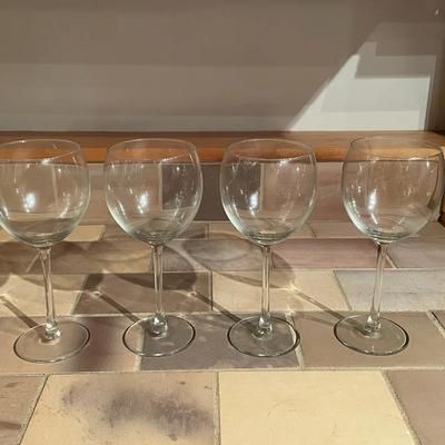 Four Clear Glass Wine Goblets