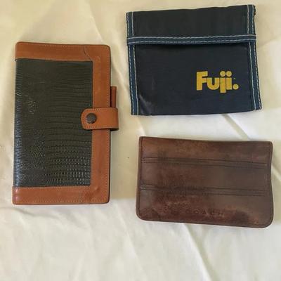 Three Cases: Coach Leather Wallet, Leather Notepad Holder, and Fuji Fabric Case