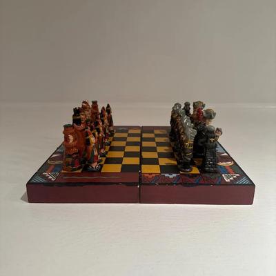 Vintage Aztec vs. Spanish Conquistador Chess Set – Hand-Painted Ceramic Pieces