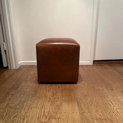 Crate & Barrel Leather Upholstered Cube Ottoman