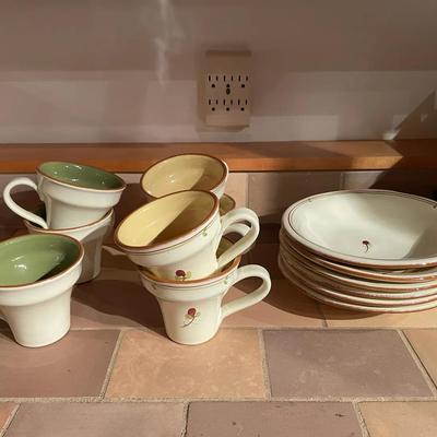 Vietri Ceramic Dinnerware and Mugs with Hand-Painted Floral Motif