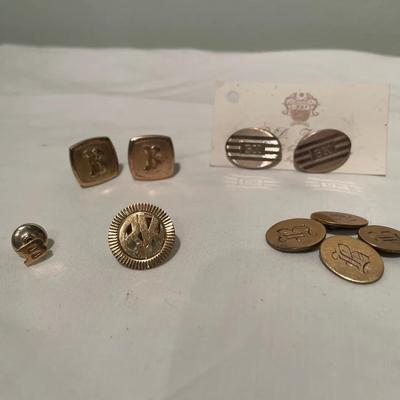 Gold-Tone Monogrammed Cuff Links and Tie Pin Accessories