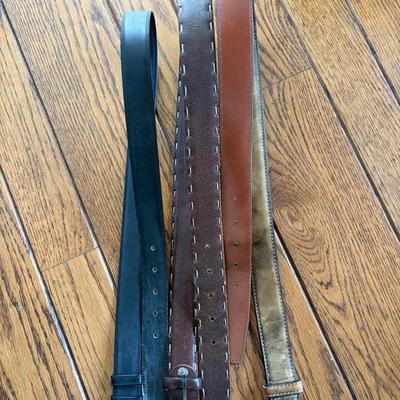 Three Men’s Leather Belts with Metal Buckles, Made in Italy