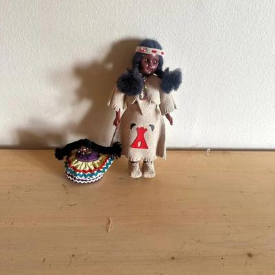 Vintage Carlson Dolls Figure with Suede-Style Outfit & Seminole Palmetto Husk Doll