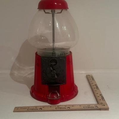 Vintage Red Metal and Glass Gumball or Candy Machine with Turn Handle