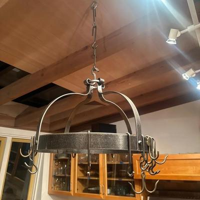Circular Wrought Iron Pot Rack Chandelier with Multiple Hooks