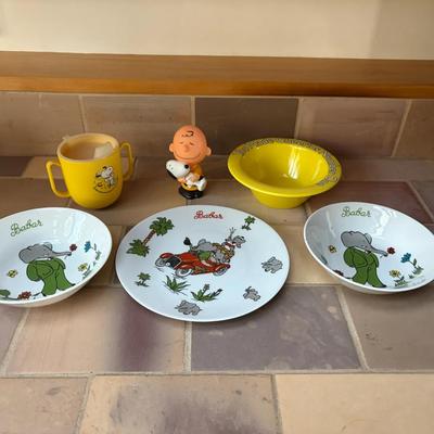 Babar and Snoopy-Themed Children’s Dishware and Figurine