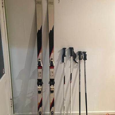 Pre 1200 Skis with Salomon Bindings and Ski Poles