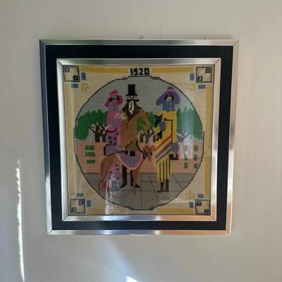 French School Mid-20th Century 1920 Fashion Needlepoint in Modern Frame