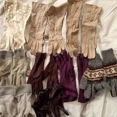 Variety Lot of Ladies’ Fabric and Leather Gloves in Assorted Styles and Colors