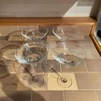 Four Clear Glass Martini Glasses with Tall Stems