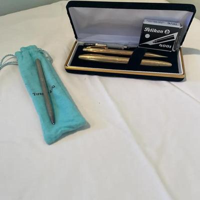 Pelikan 4001 Gold-Tone Pen Set with Original Box and Tiffany & Co. Silver Pen with Pouch