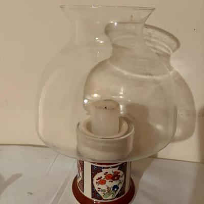 Decorative Oil Lamp with Glass Chimney and Ceramic Base by Galstyn-Sutton, Japan