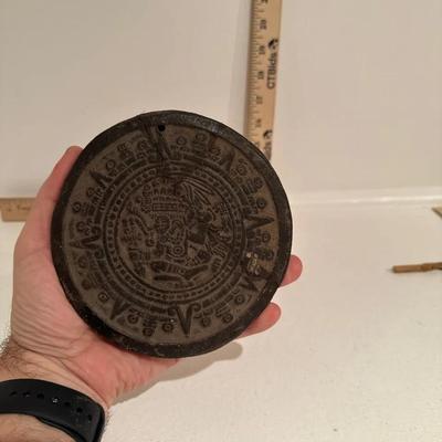 Round Ceramic Plaque with Aztec Calendar Design