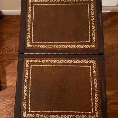 Wooden Tiered Folding Library Steps with Tooled Leather Accents