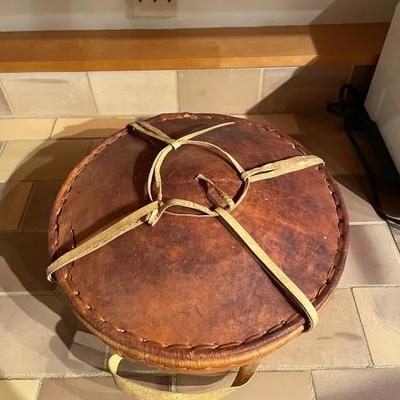 Woven Basket with Leather Lid and Straps