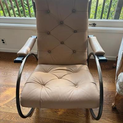 Modern Leather Rocking Chair With Metal Frame