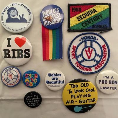 Buttons and Patches with Humorous and Decorative Designs