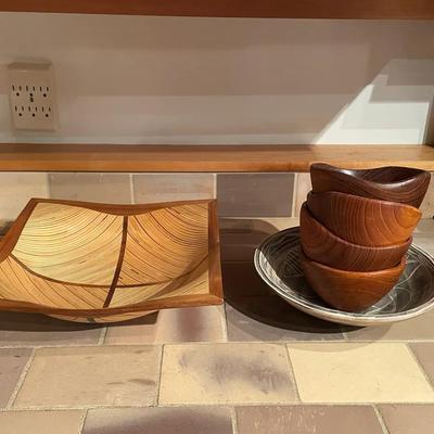 Handcrafted Wooden Bowl Set with Signed Moto 2010 Large Square Bowl