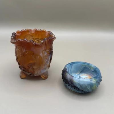 Slag Glass Votive Or Toothpick Holder and Slag Glass Salt Cellar