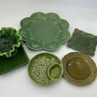 Green Pottery Trays, Plates & Serving Items