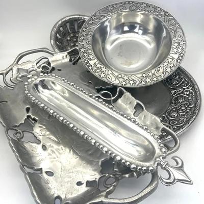 Pewter Bowls, Trays, And Other Items 