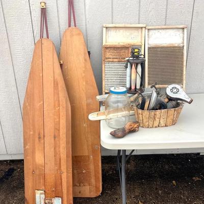 Vintage Washing And Ironing Boards, Morton’s Jar 