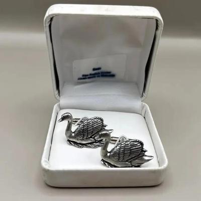 Vintage Swan Pewter Cuff Links Hand Made In England And Signed By AR Brown