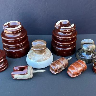 Antique Ceramic and Porcelain Glazed Brown Insulators