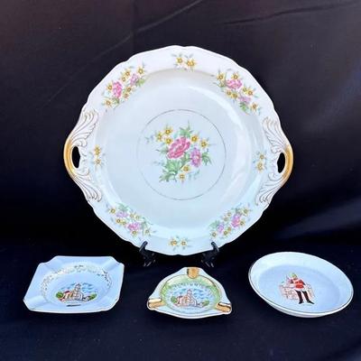 Vintage Plates: Prince William 22 Carat Gold, Black Knight Delmonte Platter, 2 vintage ashtrays
