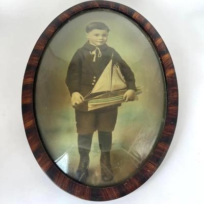 Vintage Boy And Boat Framed Portrait
