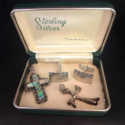 Sterling Silver Cross Pendants And Cuff Links 24g Total