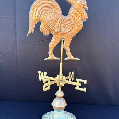 Rooster Copper & Brass Weathervane On Stand